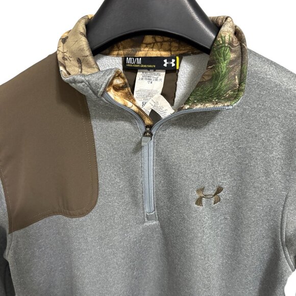 Under Armour Gray Camo 1/4 Zip Fleece Pullover Sweatshirt Size Medium Hunting - Picture 3 of 6